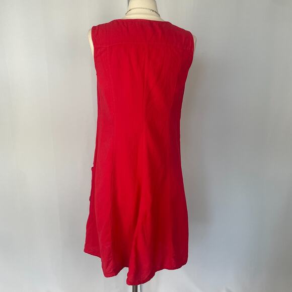Color Me Cotton Trapeze Dress Size Medium Red Solid Flowy Lagenlook Boho Minimal - Picture 9 of 14
